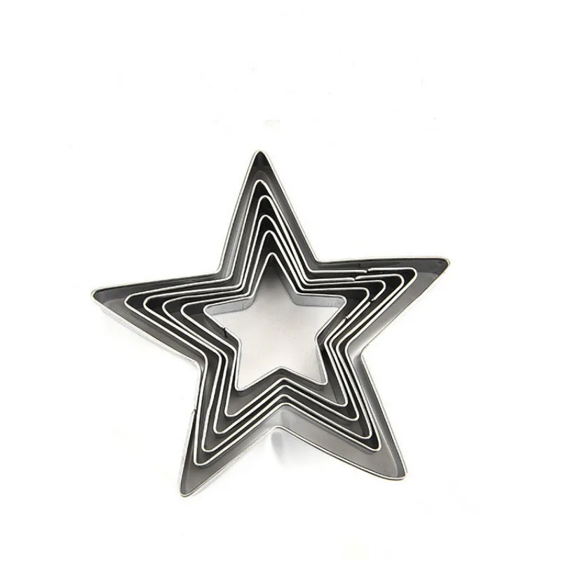 Stainless Steel Christmas Theme Cookie Cutter, Baking Tools, Cookie Press, Five-Point Star Die, Kitchen, 6Pcs per Set