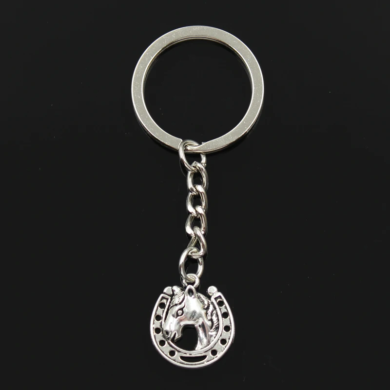 Fashion 30mm Key Ring Metal Key Chain Keychain Jewelry Antique Silver Color Plated Vintage Horse Steed Horseshoe 21x19mm Pendant