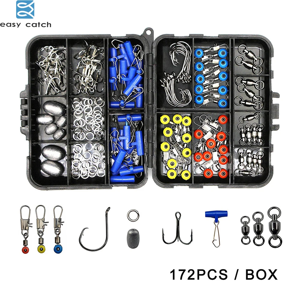 172pcs/box Fishing Accessories Box Including fishing Hooks lead Sinker Ball Bearing Swivels sinker slider float connector