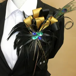 New Free Shipping male woman luxury men's Rhinestone wings withbadgesorepaulets stage golden tassels brooch feather presided