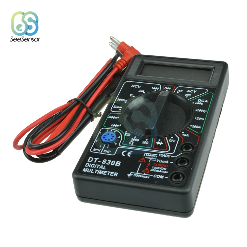 DT830B LCD Digital Multimeter For Volt Amp Ohm Tester Meter Handheld Voltmeter Ammeter Overload Protection With Test Leads