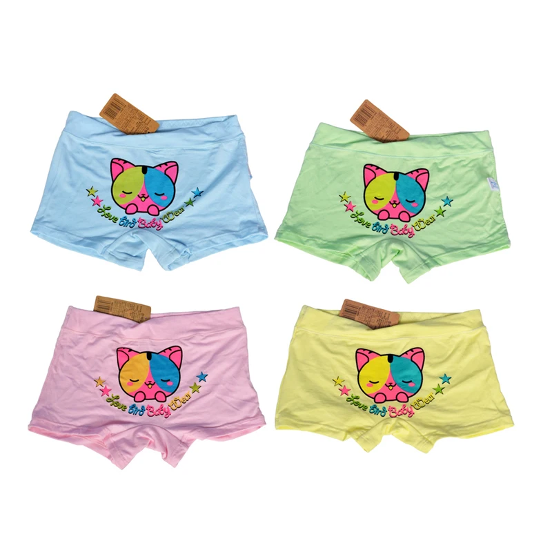 Hot Sale 4Pcs /Lot Kids Children Underwear Girls Boxer Underwear Kids Panties Child Candy Colors Panties Baby Cartoon Clothing