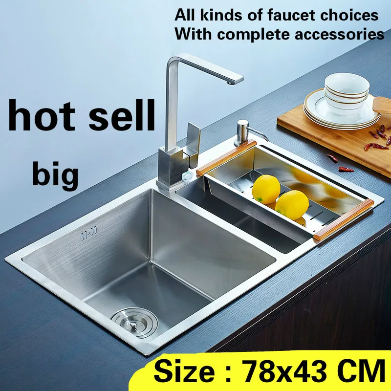 Free shipping kitchen sink big durable 304 stainless steel 3 mm hand made double trough hot sell 78x43 CM