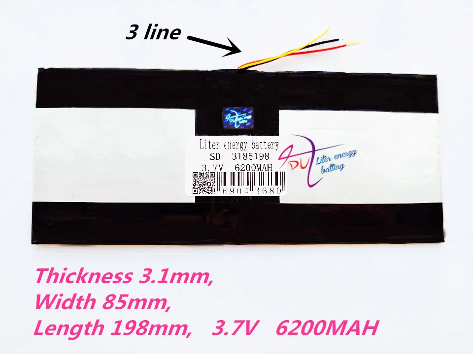 3 line 3185198 Tablet PC battery capacity 318599*2 3.7V 6200mA Universal Li-ion battery for tablet pc 7 inch 8 inch 9inch 10inch