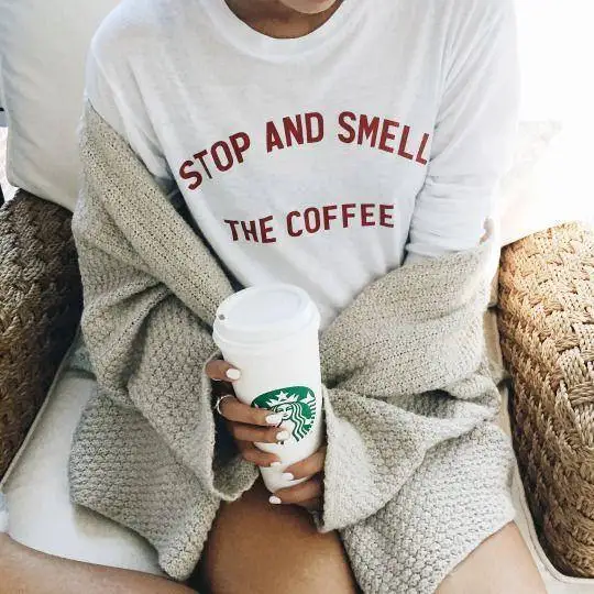 

Skuggnas New Arrival Stop and Smell The Coffee Slogan T-shirt Women Grunge Instagram Casual Tops Tees Tumblr T Shirt