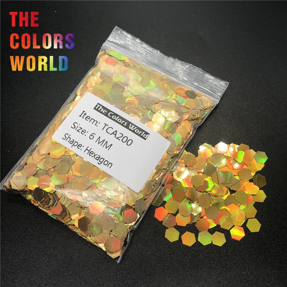 TCA200 Holographic Laser Gold Color Hexagon Shape Nail Glitter For Nail Decorations Gel Makeup Facepaint DIY Accessorie