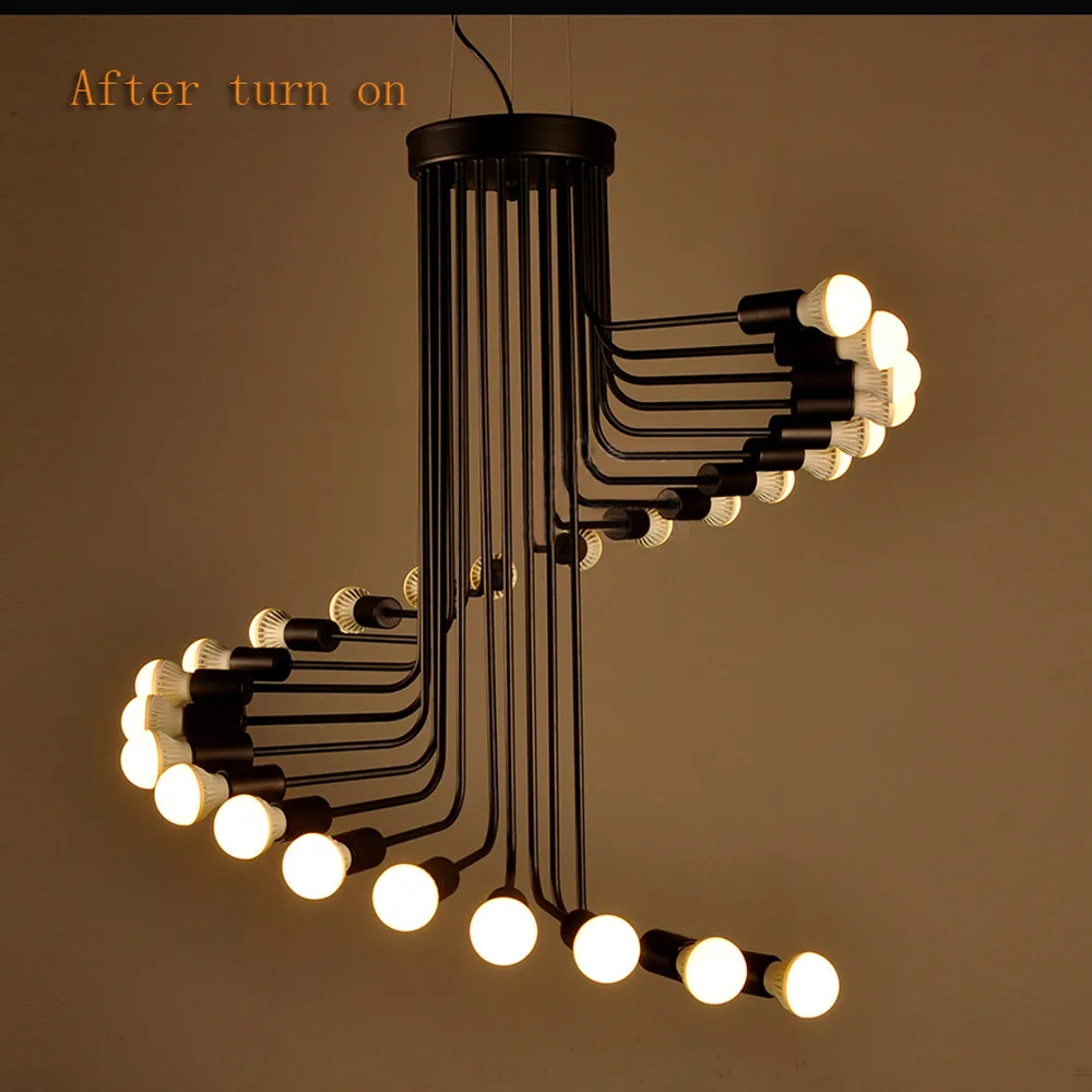 

American country loft retro pendant light minimalist Coffee Museum wrought iron bar restaurant spiral staircase lamp