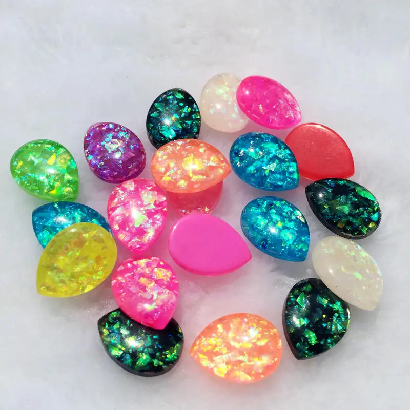 15PCS 13*18mm FlatBack Shell opal stones and crystal Resin Rhinestone DIY Gems For Costume Button Crafts S28A