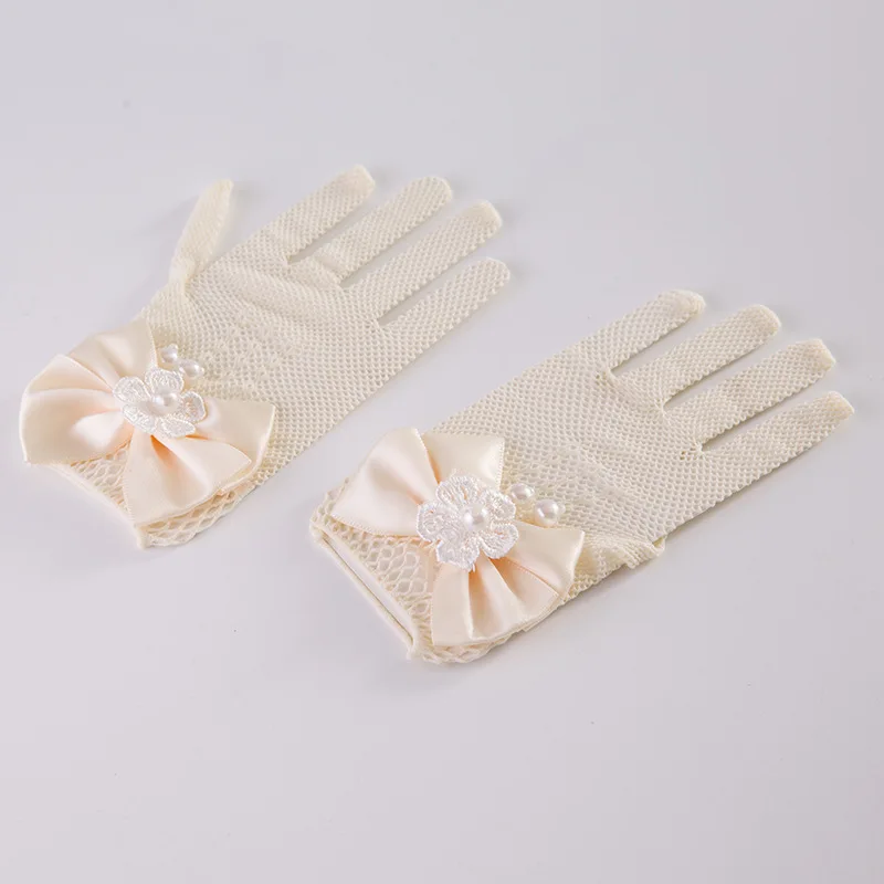 Schönheit Perle Hochzeit Handschuhe für Mädchen Mesh Abend kinder Urlaub Zubehör mit Halloween Tag Geburtstag Bogen Leistung Gl