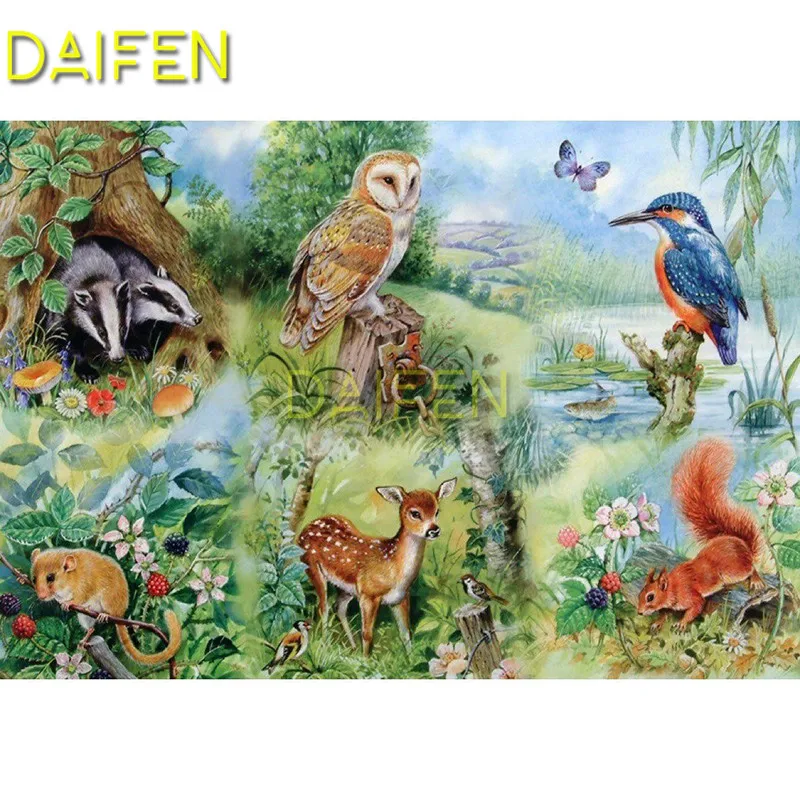 Full Square Diamond embroidery Cross stitch zoo owl bird fox deer mouse pig Full Round Diamond mosaic 5D DIY Diamond painting