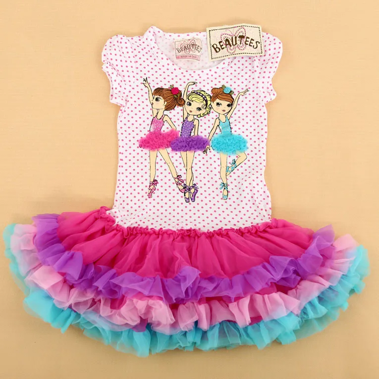 Free Shipping - retail new kids/children/ girls dance girls short sleeve tutu dress, kids beautees tiered dress(MOQ: 1pc)