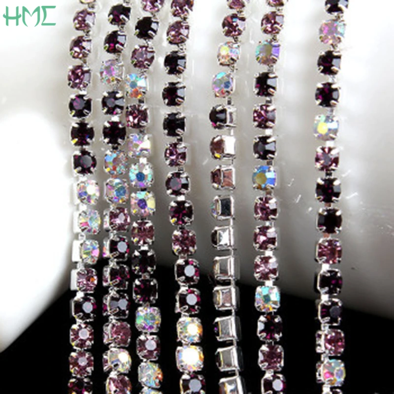 High Density Silver Base Claw Crystal Rhinestone Chain For Jewelry Making DIY Craft Sewing Clothes Wedding Party Decoration