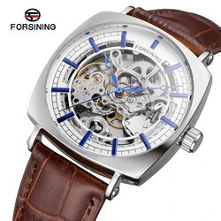 Forsining Top Brand Classic Golden Luxury Skeleton Mechanical Clock Waterproof Black Genuine Leather Men's Wrist Watches Male