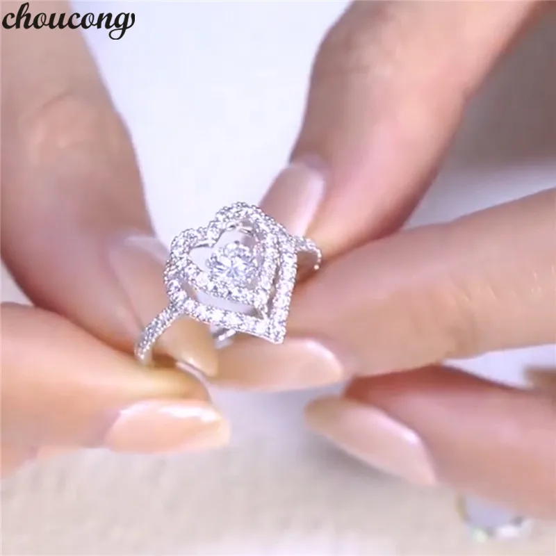 

choucong Dance Heart Promise Ring 925 sterling Silver Dance cz Stone Perfect Party Wedding Band Rings For Women Bridal Jewelry