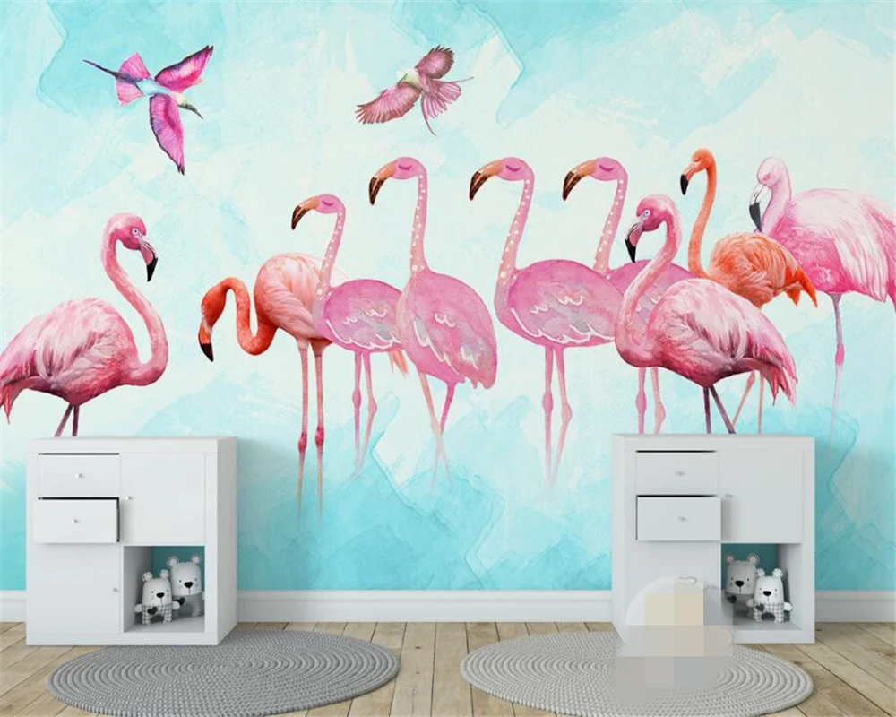 

Beibehang Nordic classic fashion wallpaper High quality 3d wallpaper mural modern HD hand-painted flamingo 9 photo 3d wallpaper