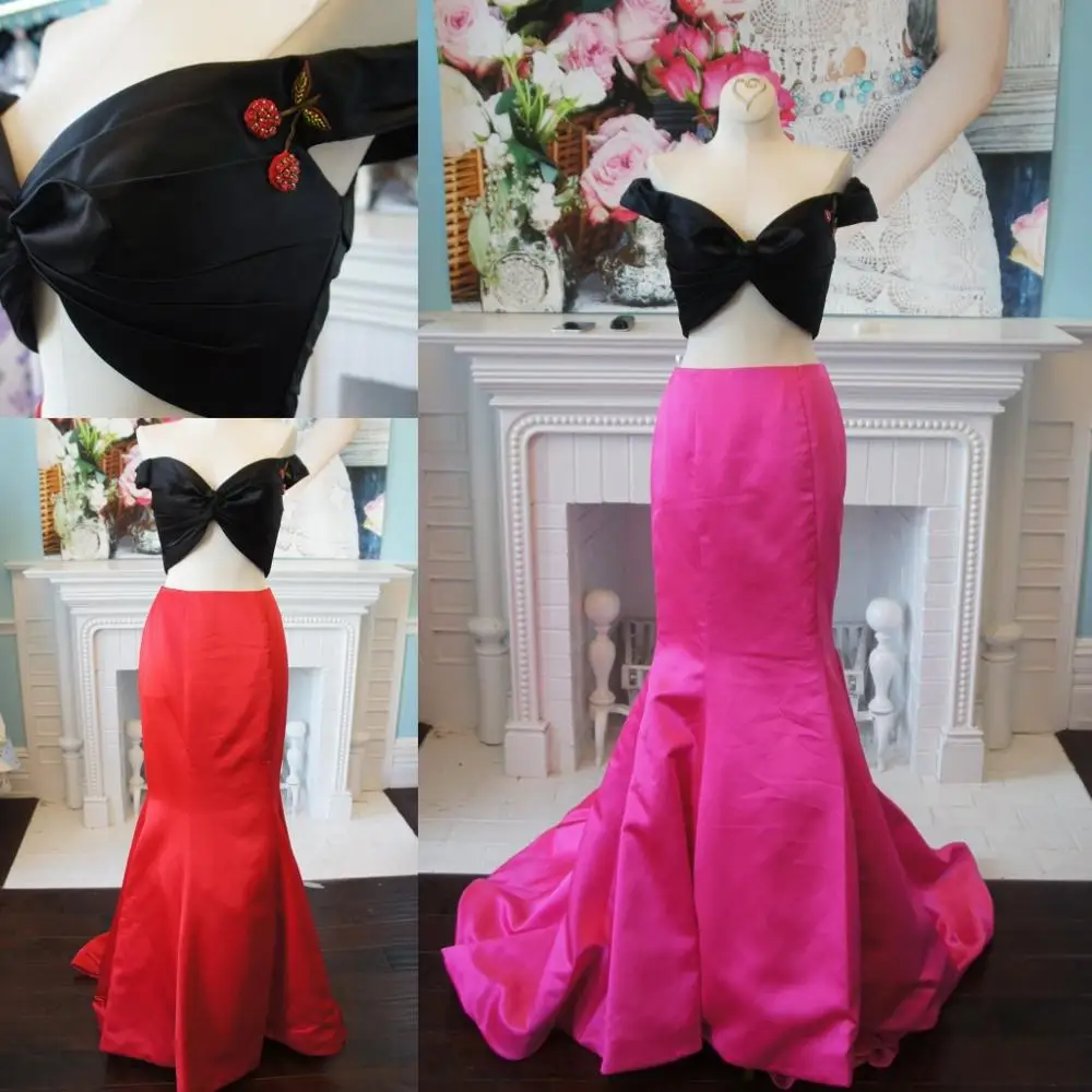 Robe de bal de style sirène, élégante robe de bal 2 pièces, à épaules dénudées, noir/rouge, 2k19