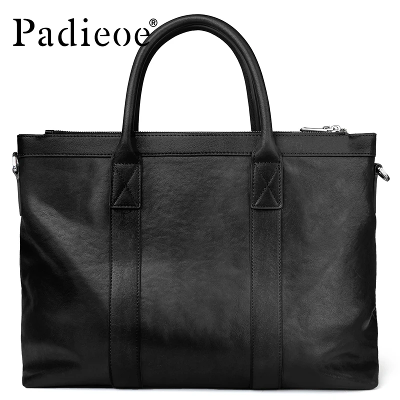 Padieoe New Arrival Luxury Men\'s Portfolio Top Genuine Cow Leather Briefcase for Men Large Capacity Men\'s Tote Bag Laptop Bag