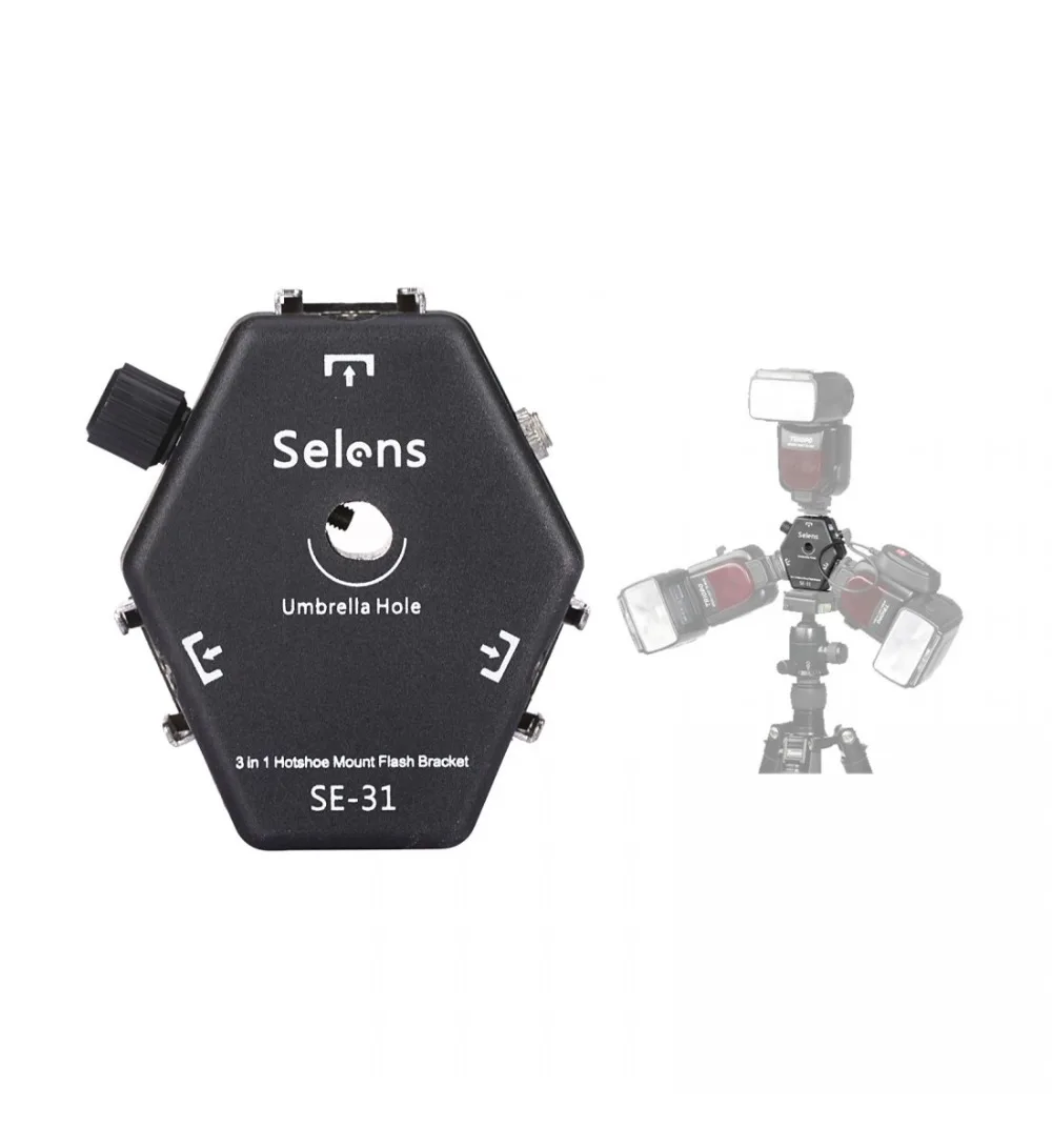 Selens Flash Holder 3 in 1 SE-31 Triple Head Hot Boot Adapter For Speedlight/Anti Offset Light Stand/Umbrella Tripod Holder