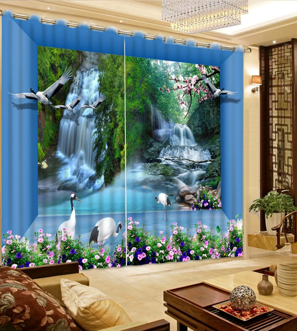 

Space waterfall bird flower Landscape Scenery Digital Photo Printing Blackout 3D Curtains for Living Room Bedding Room Cortinas