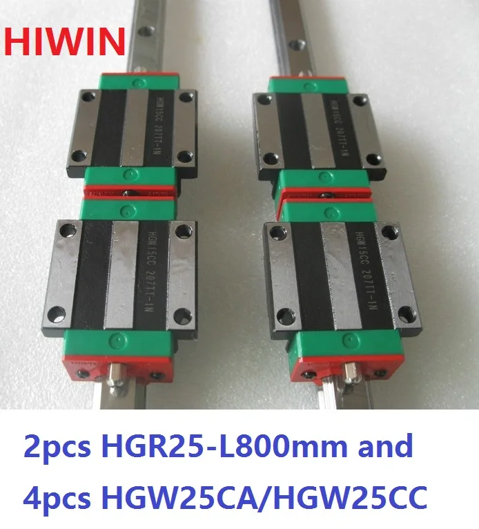 

2pcs 100% original Hiwin linear rail HGR25 -L 800mm + 4pcs HGW25CA HGW25CC flanged block carriage for cnc