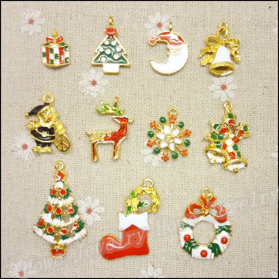 Wholesale  44PCS Gold-color Mix Christmas Charms Pendant Fit Bracelets Necklace DIY Metal Jewelry Making