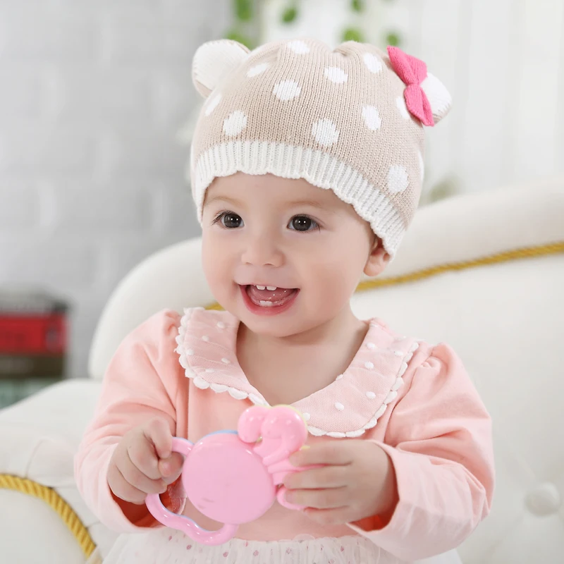 

2017 Winter Spring Baby Girl Hat Children Girl Kids Beanie Winter Ear Caps For Girls Ripple Girls Hats Hign Quality B0757