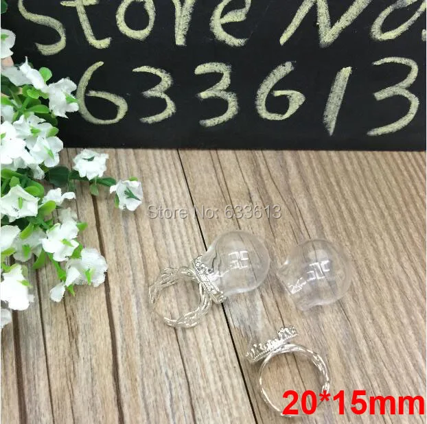 

Free ship 100sets/lot 20*15mm glass globe & silver ring flower finding set glass globes set glass vial pendant glass cover orbs