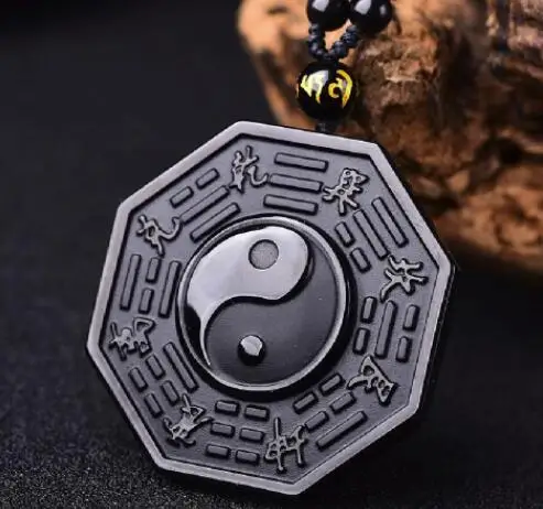 hand knitting Black Obsidian Necklace Pendant Chinese BAGUA Men's Jewelry Women's