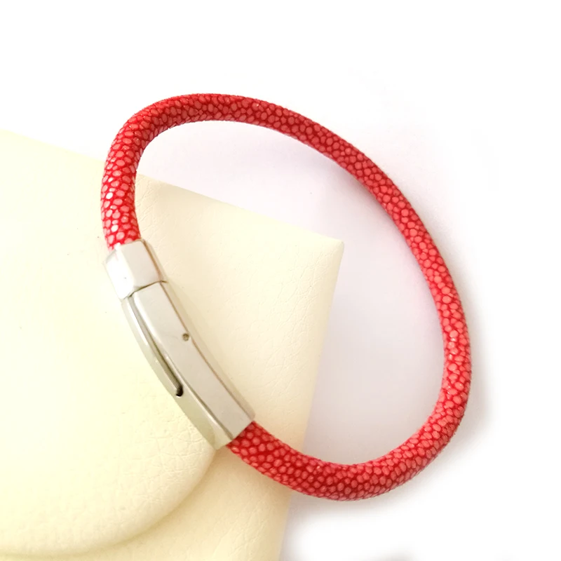 Luxury 5MM Stingray leather bracelet Silver Stainless Steel Buckle Bangles for women Men Jewelry gift