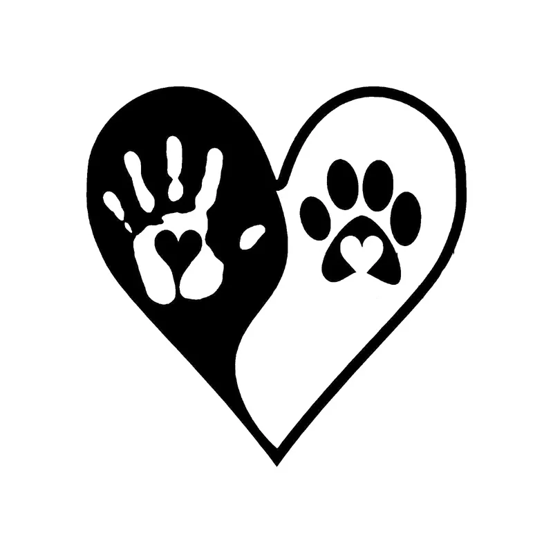 16cm*16cm Fashion Heart Yin Yang Hand Dog Paws Print Vinyl Decals Car Sticker Black/Silver Accessories S6-3856