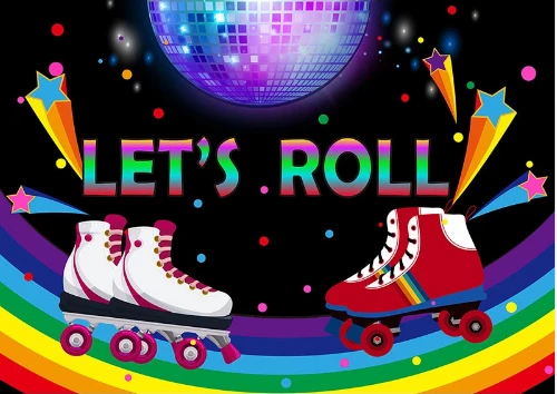 7x5FT 2 Styles Let's Roll Skating Party Music Dance Washable Wrinkle Free Photo Studio Background Backdrop Polyester Fabric