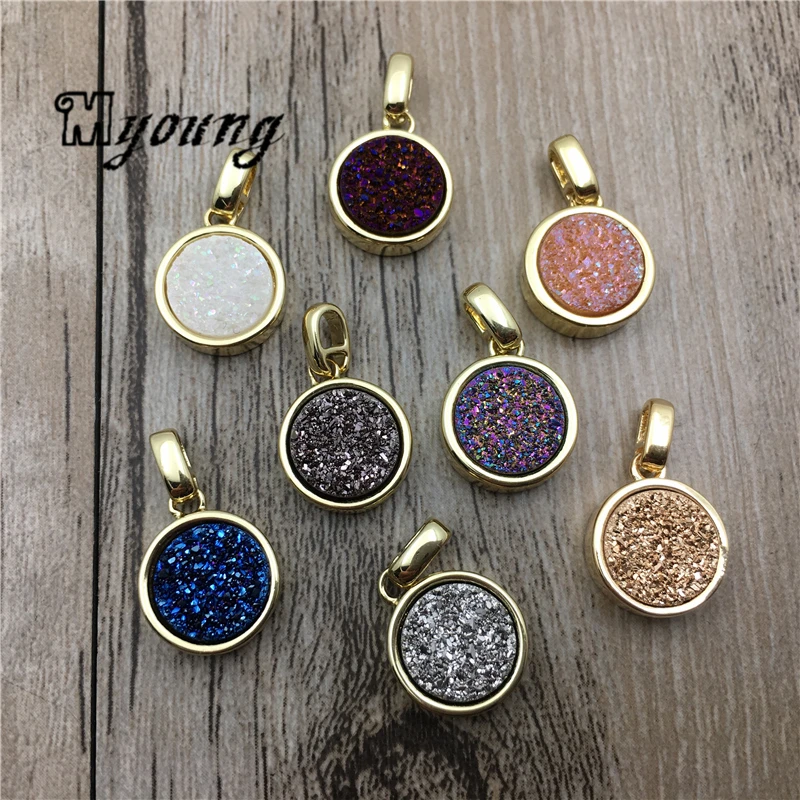 Round Agates Quartz Titanium Druzy Charms,Agates Drusy Titanize Charms For DIY Jewelry MY1787