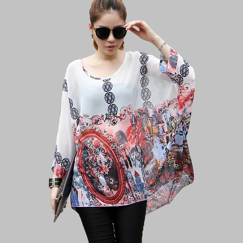 Women\'s Chiffon Tops 2018 New Fashion Summer Shirt Boho Style Batwing Casual Blouses Blusas 4XL 5XL 6XL Plus Size Women Clothing