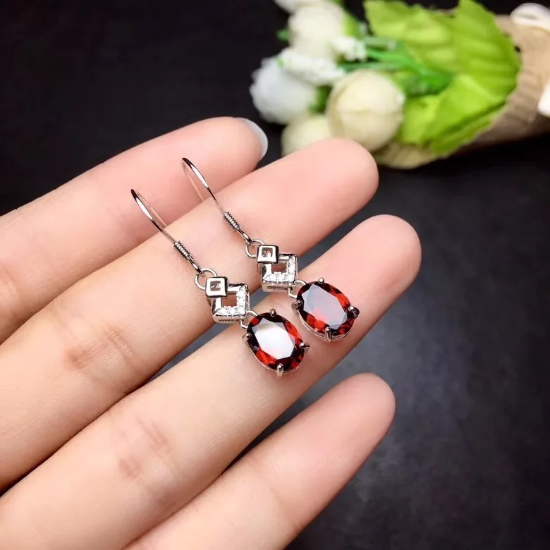 

trendy wine red garnet gemstone dangling earrings with silver hooker fine jewelry natural gem red color birthday party gift