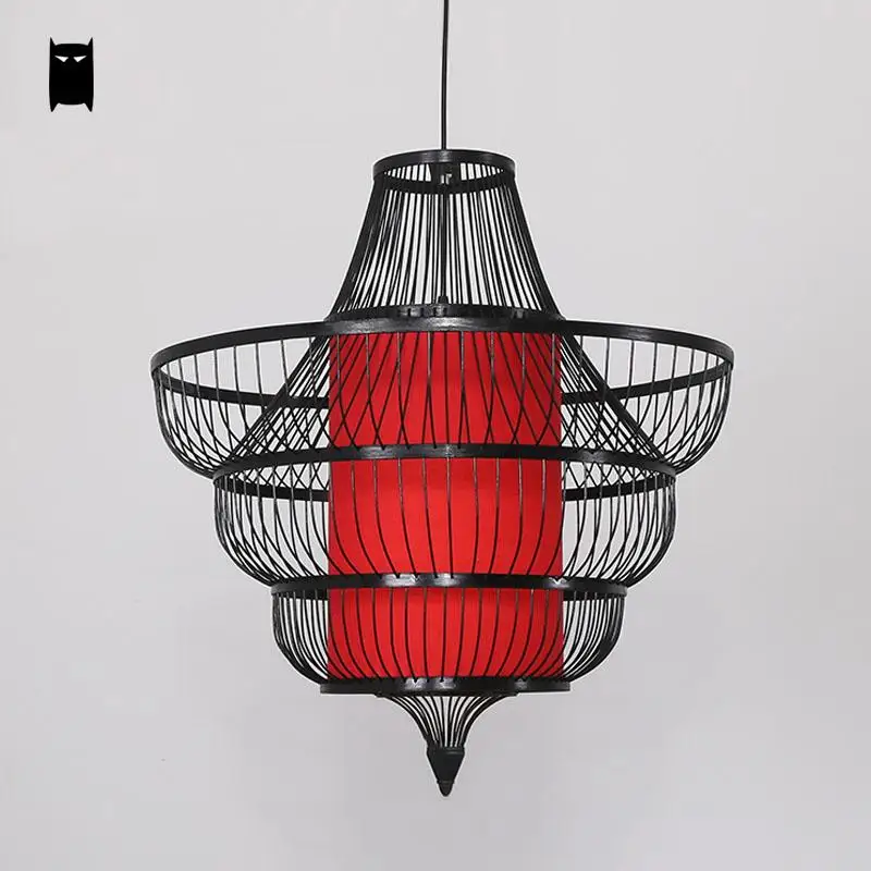 Bamboo Wicker Rattan Shade Conch Pendant Light Fixture Cord Rustic Asian Japanese Lamp Lustre Plafon Luminaria Dining Table Room