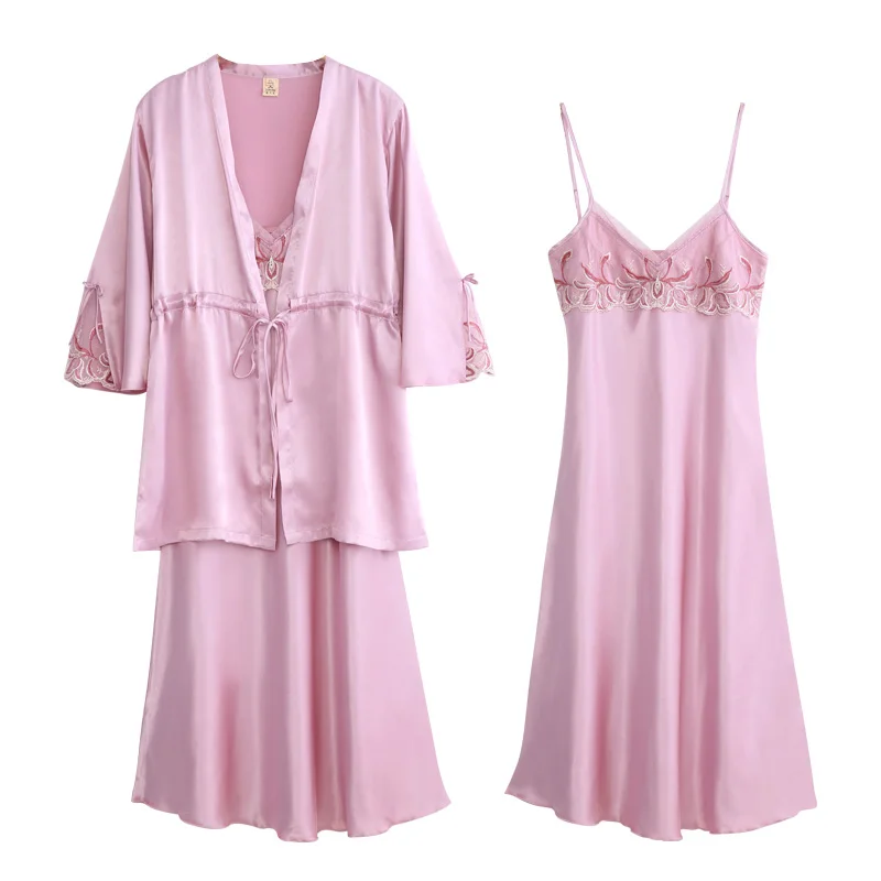 Xifenni Robe Sets Female Faux Silk Sleepwear Women SILK Bathrobes Two-Piece Sleeping Dresses Sexy Lace Home Clothing 2703