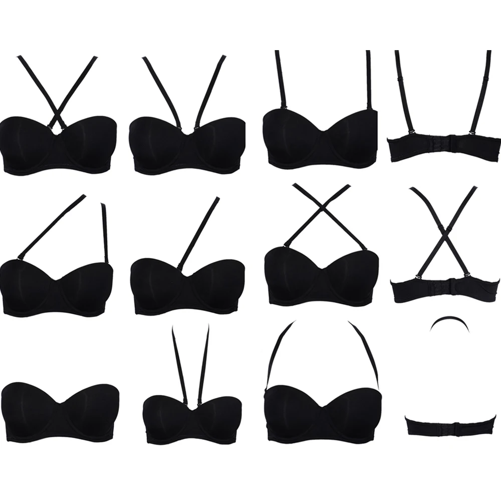 YANDW Nude Black White Self Adhesive Magic 1/2 Cups Smooth Push Up Halter Strapless Sexy Bras Women New 70 75 80 85 90 A B C D