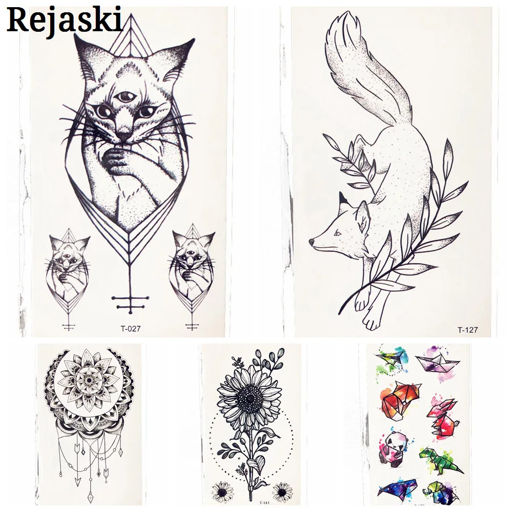 Tatouage Temproray pour enfants, 20 styles, faux œil de chat géométrique, Art corporel, cou, oreille, femmes noires, imperméable, fille renard