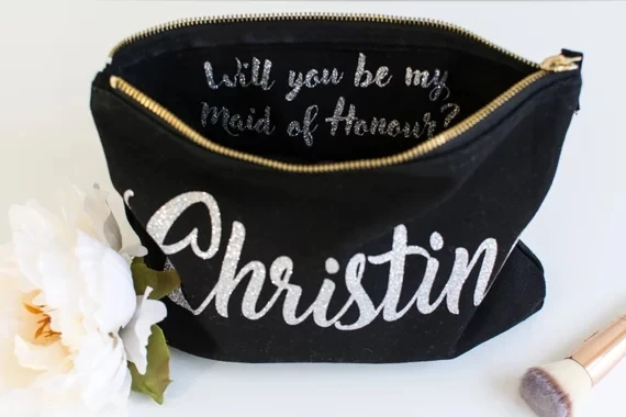 personalized text name wedding birthday gifts bride bridesmaid comestic vanity Bags, Unique Gift for Bridal Party