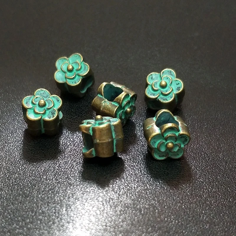 New Fashion 15pcs 9MM Zinc Alloy Green Round Flowers Big Hole Beads for DIY Bracelet Jewelry Accessories