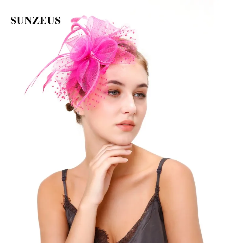 Dot Tüll Braut Hüte Elegante Tüll Federn Blumen Fascinator Schwarz Hüte frauen Wichtige Partei Haar Zubehör SH52