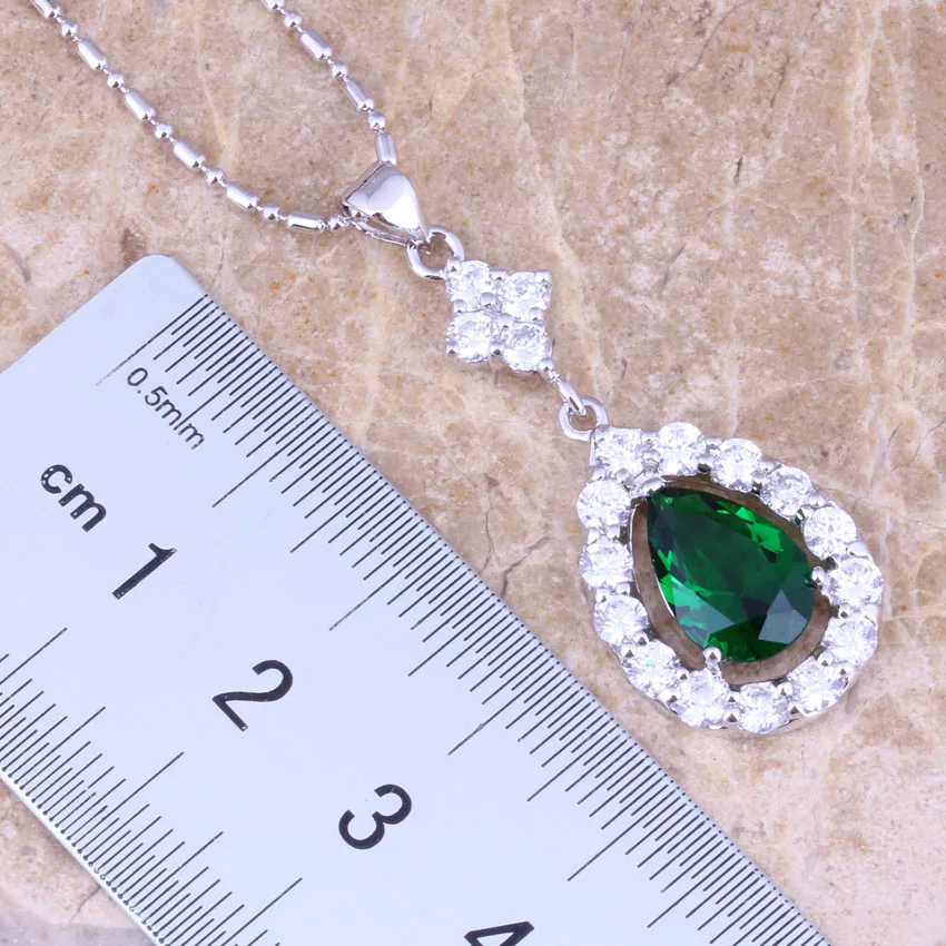 Green Cubic Zirconia Silver Plated Jewelry Sets Earrings Necklace Pendant Ring Size 5 / 6 / 7 / 8 / 9 / 10 / 11 / 12 S0838