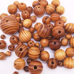 Straight Hole Pine Round Wood Beads Natural Eco-Friendly Spacer Beads DIY Making Crafts Jewelry Accessories Dia 8-30mm