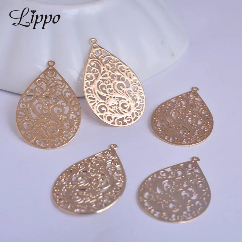 

50pcs/lot 18*30mm AC6450 Filigree Water Drop Charms Kc gold color Brass Teardrop Pendant DIY Necklace Pendant