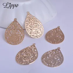 50pcs/lot 18*30mm AC6450 Filigree Water Drop Charms Kc gold color Brass Teardrop Pendant DIY Necklace Pendant