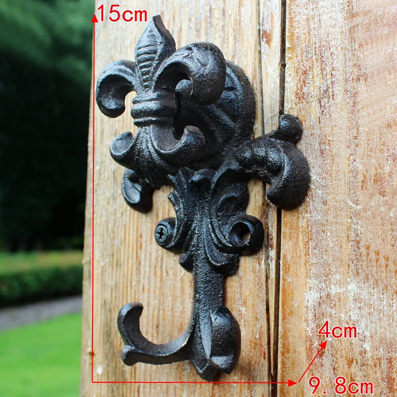 Antique Black Fleur De Lis Design Cast Iron Wall Hook With Two Hangers European Industrial Accents Home Garden Wall Decor Hook