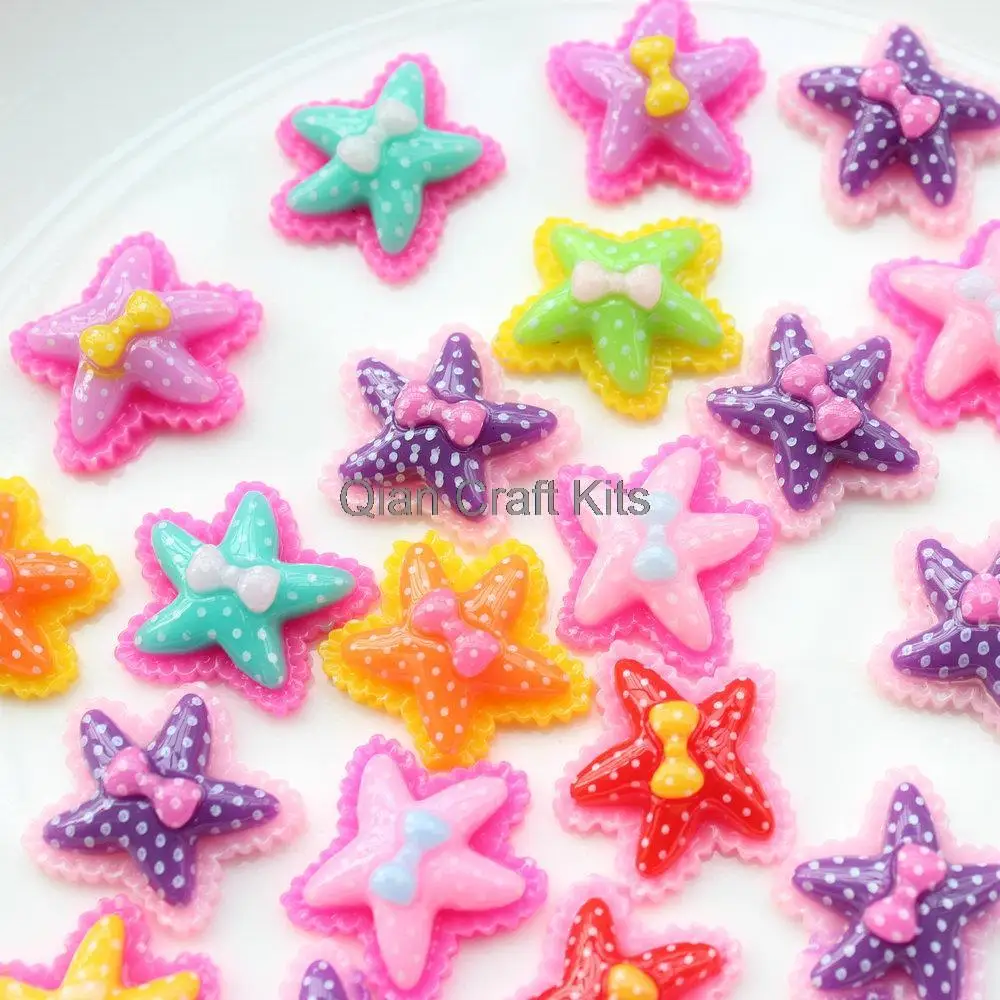 200pcs mixed colors 22mm polka dots with bows Starfish Resin Flatbacks Cabochons fot kids crafts