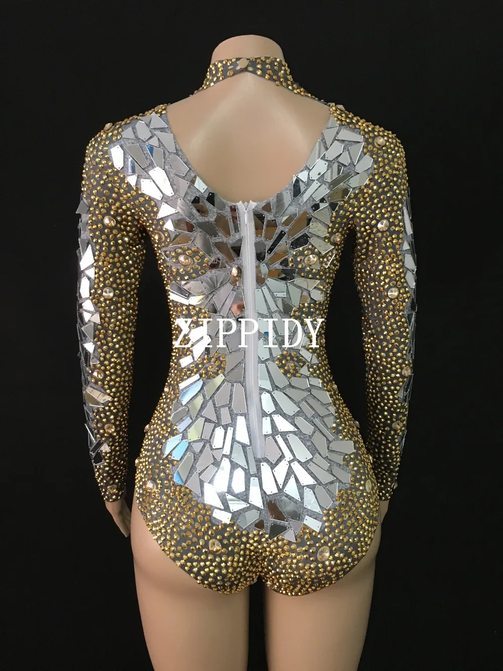 Bling Gold Rhinestones Mirrors Sexy Bodysuit Women\'s Birthday Prom Celebrate Outfit Evening Bar DJ Women Singer Show Clothing