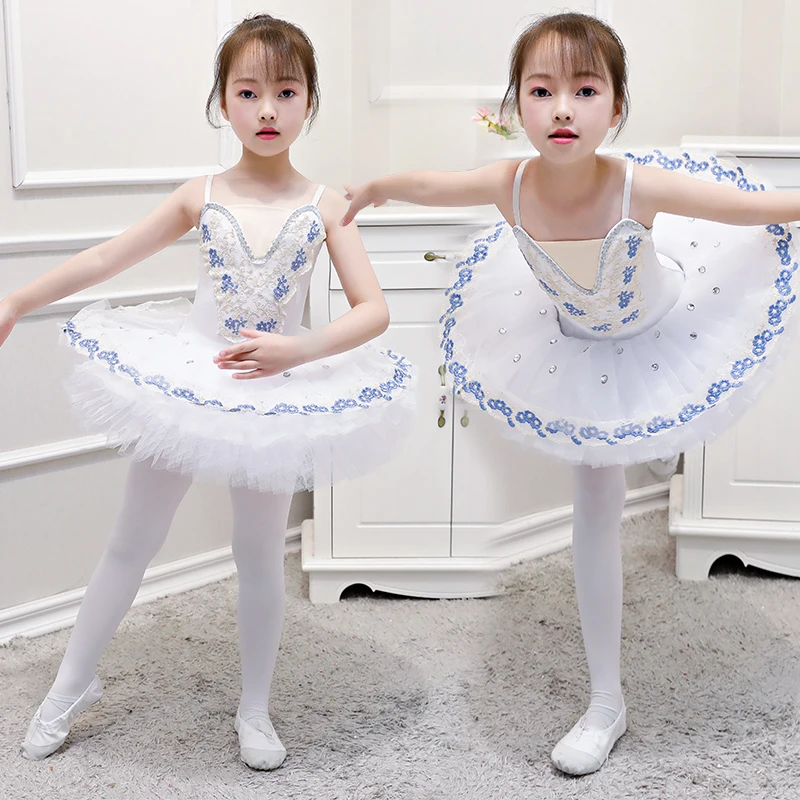 

New Girls Professional Ballet Tutu Puff Sleeve Tulle Ballerina Dress Gymnastics Leotard Pancake Tutu Dance Costume For Girl