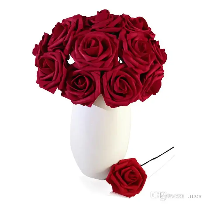 Hot Selling Colorful Foam Artificial Rose Flowers w/Stem, DIY Wedding Bouquets Corsage Wrist Flower Headpiece Centerpieces Home